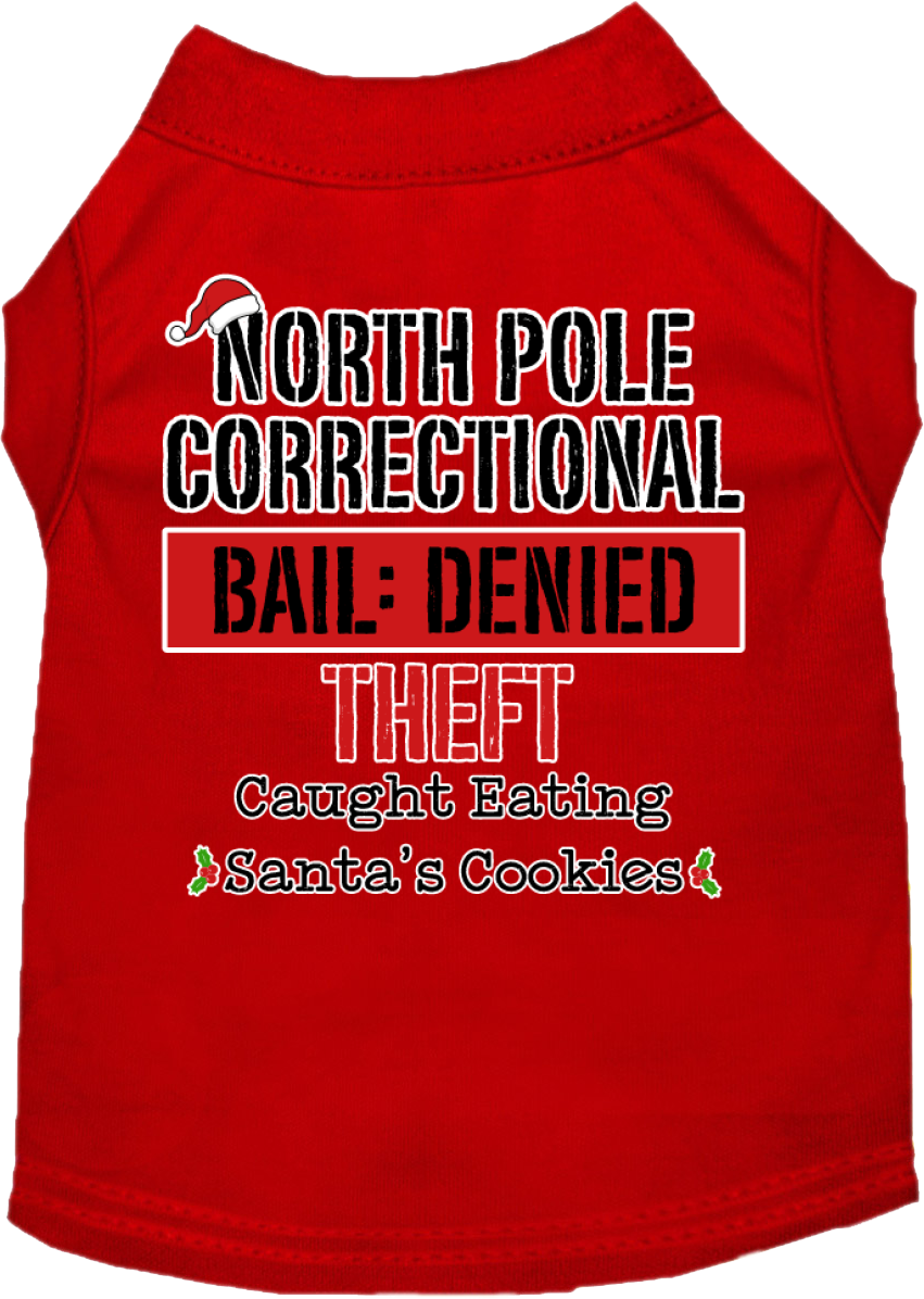 North Pole Correctional Screen Print Dog Shirt Red Size XXL